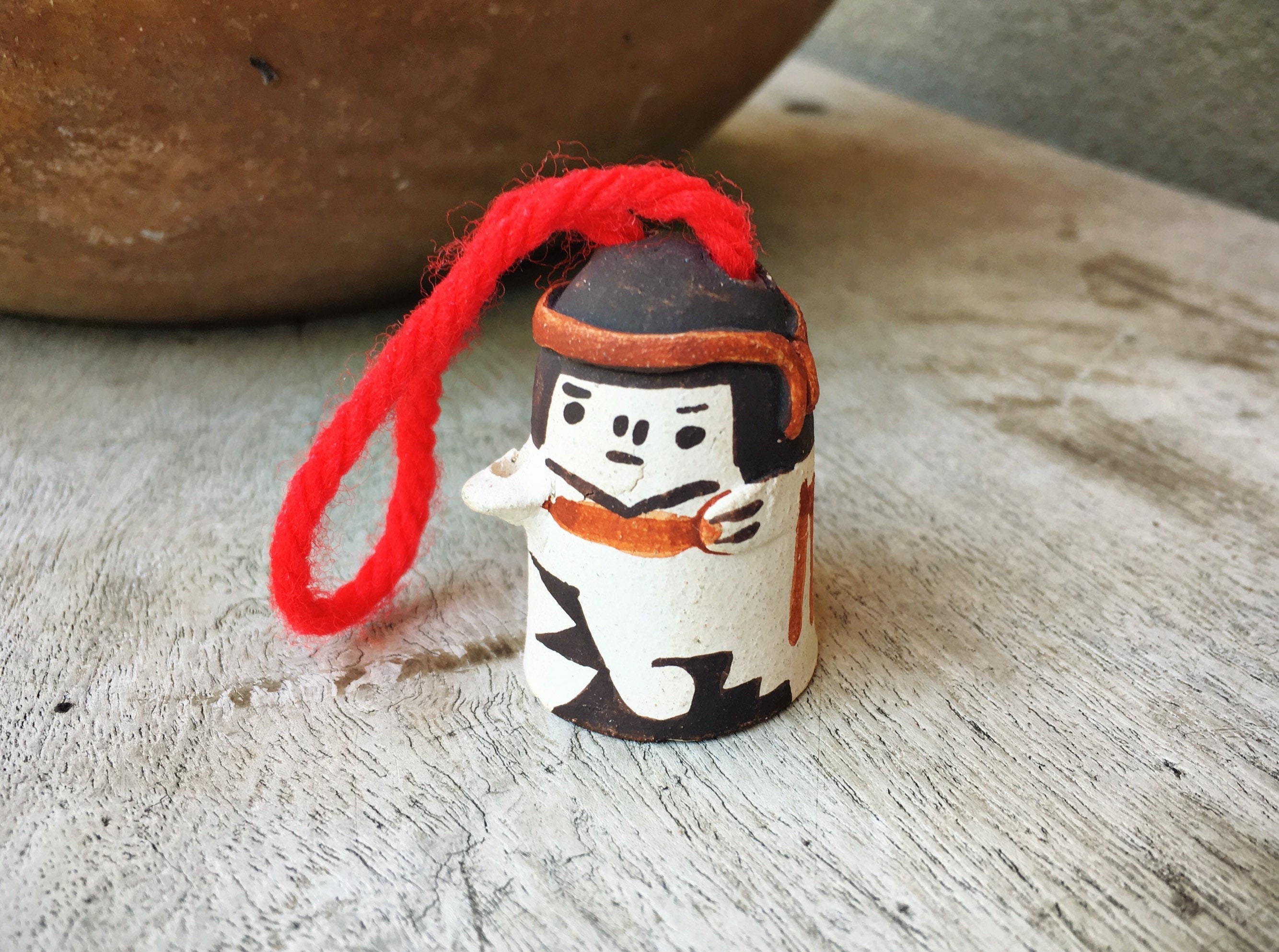 Miniature Pottery Figural Christmas Ornament, Native American