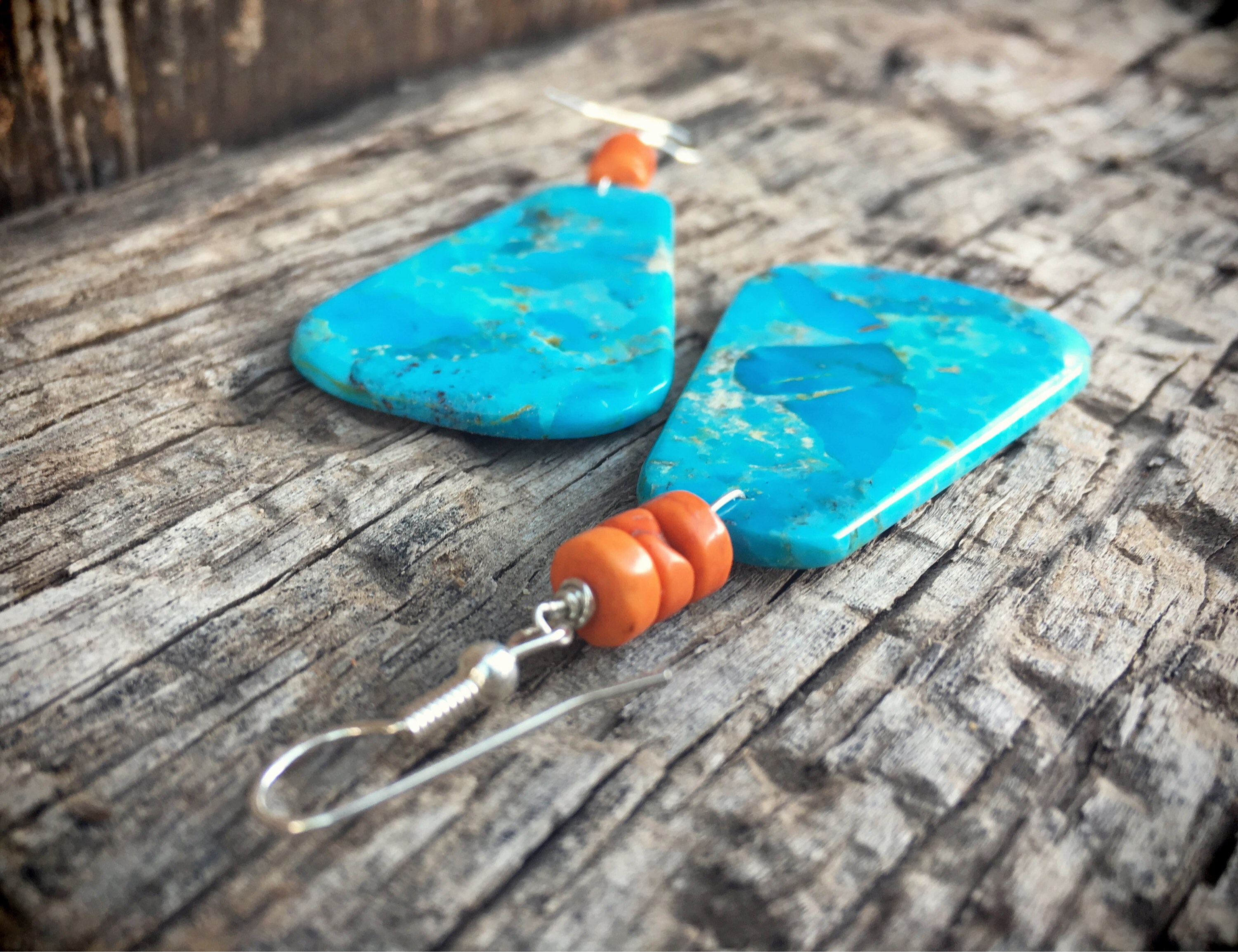 Slab Turquoise Earrings, Southwestern Earrings, Turquoise Jewelry, Boho ...