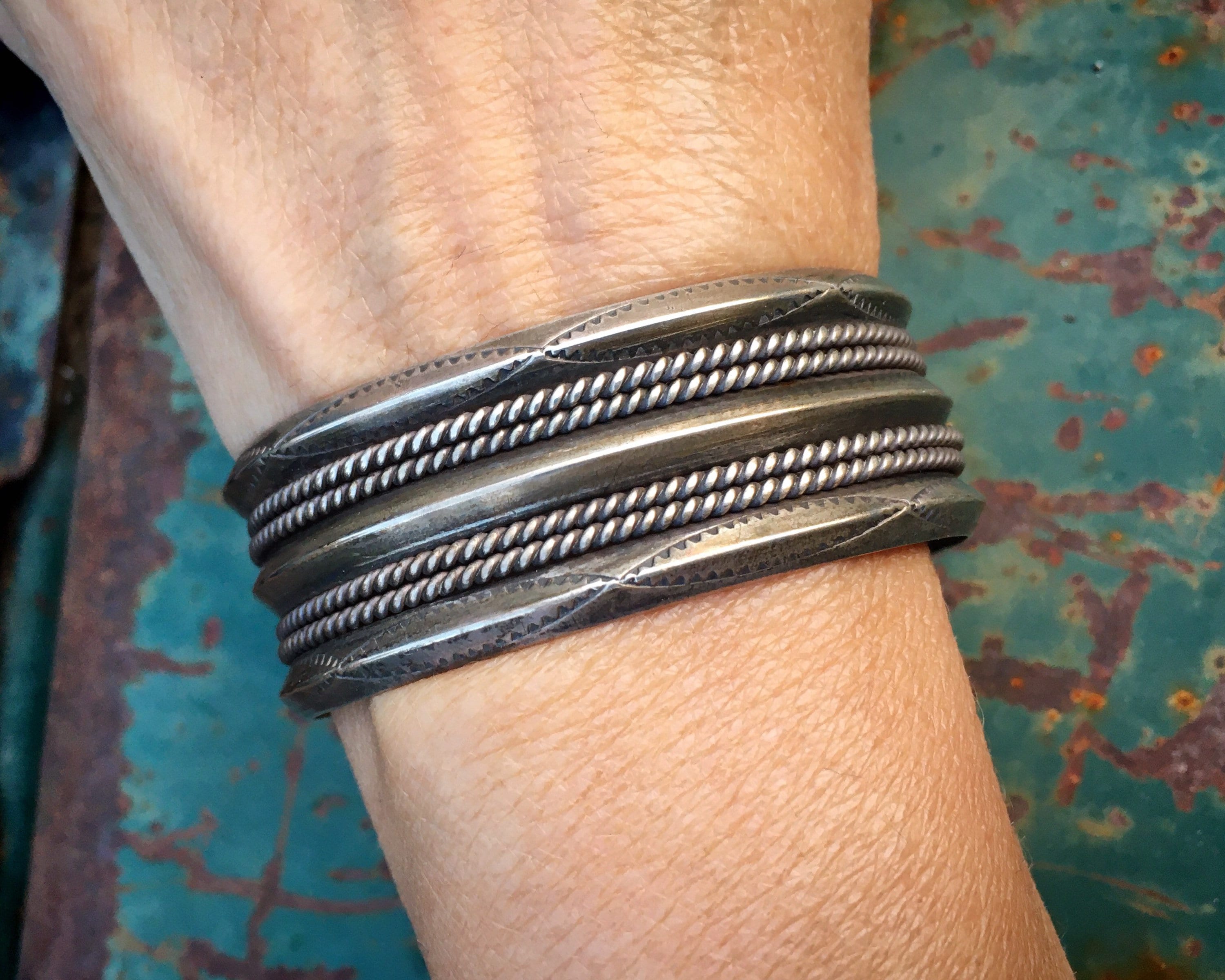 46g 1950's Half Round Sterling Silver Cuff Bracelet for Men Women