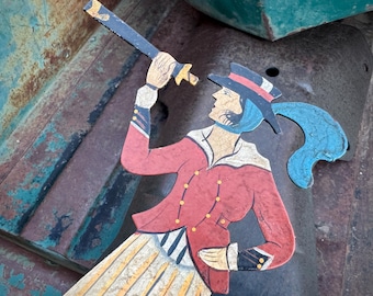 Vintage Metal Lady with Spyglass Skyhook Folk Art Balance Toy Pendulum