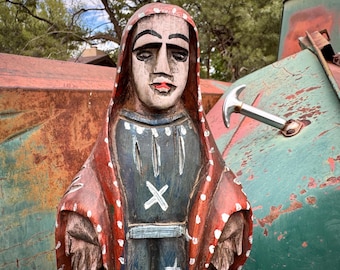 Guatemalan Wooden Saint Statue Bulto 15", Catholic Religious Folk Art, Virgen of Guadalupe