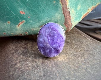 Sterling Silver Charoite Ring Approx Size 9.75 by Navajo Me'Dru Nelson