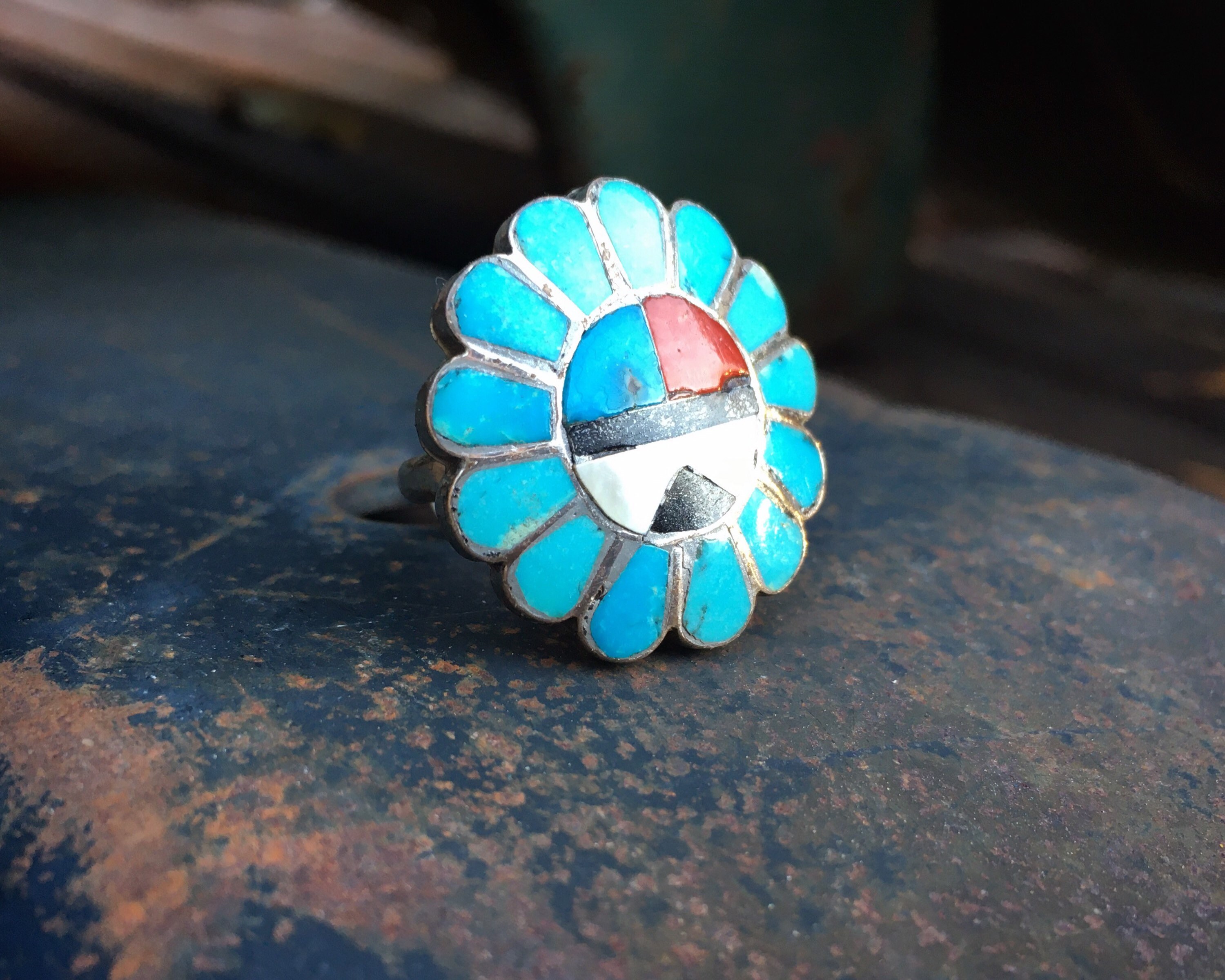 Zuni Sun Face Ring for Women Approx Size 6.5, Vintage Zuni Sun Face Ring for Women Approx Size 6.5, Vintage