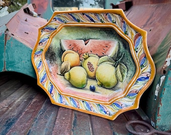 Heavy Large Mexican Pottery Platter 16.75" Wide, Serving Plate, Wall Decor