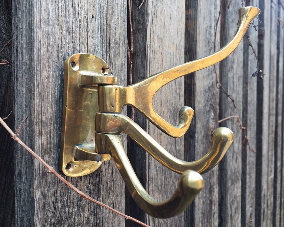 Arts and Crafts Era Brass Hall Tree Hook with Movable Arms