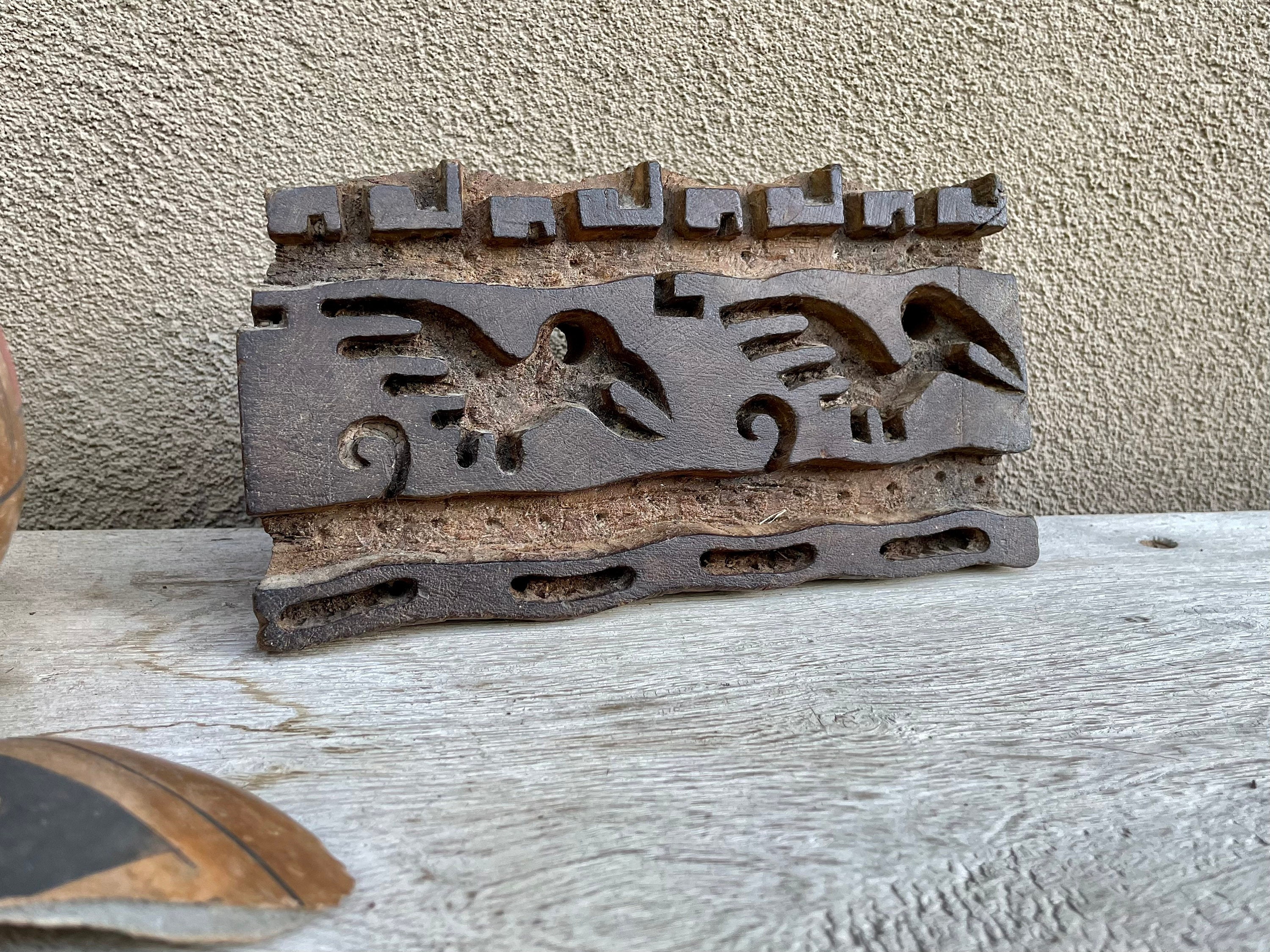 Vintage Wood Block Printing Fabric Stamp Wall Hanging with Bird Design