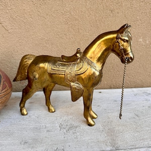 Large Vintage Gold Tone Cast Pot Metal Western Horse Statue, Carnival Fair Prize