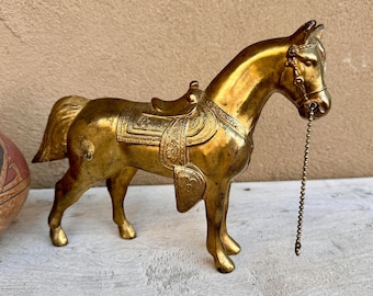 Large Vintage Gold Tone Cast Pot Metal Western Horse Statue, Carnival Fair Prize