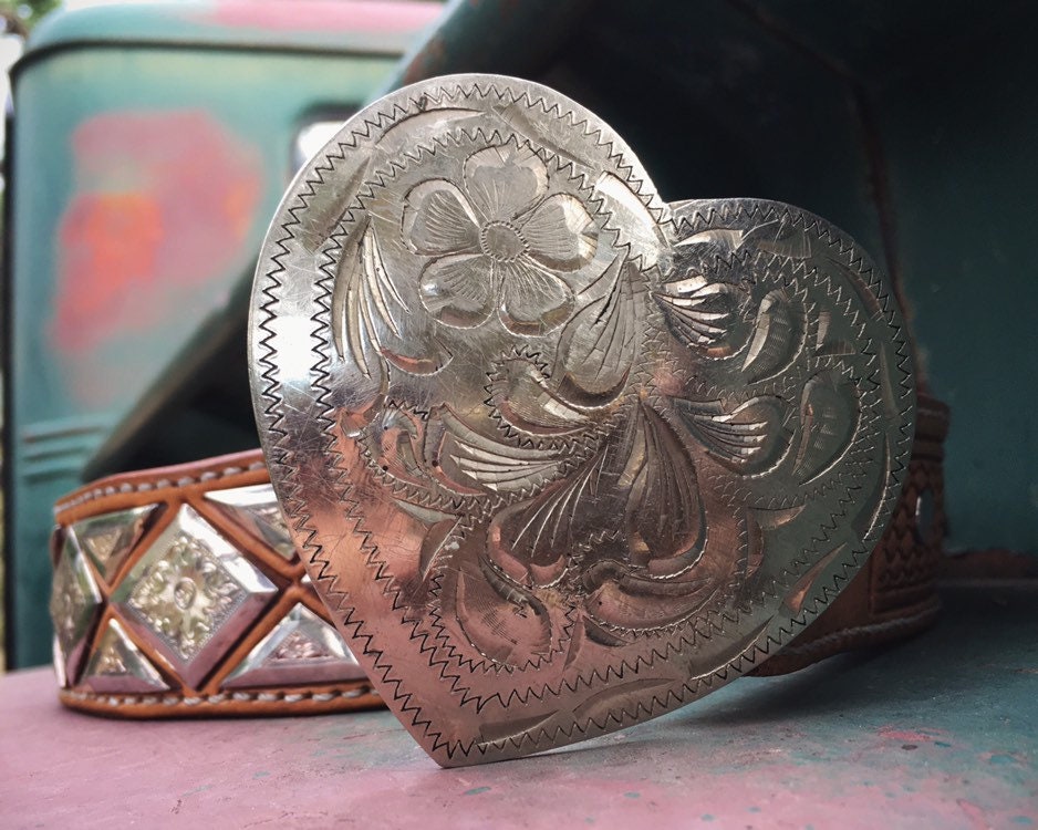 Silver Plated Heart Shaped Western Belt Buckle OR Double J Silver Plated Heart Shaped Western Belt Buckle OR Double J