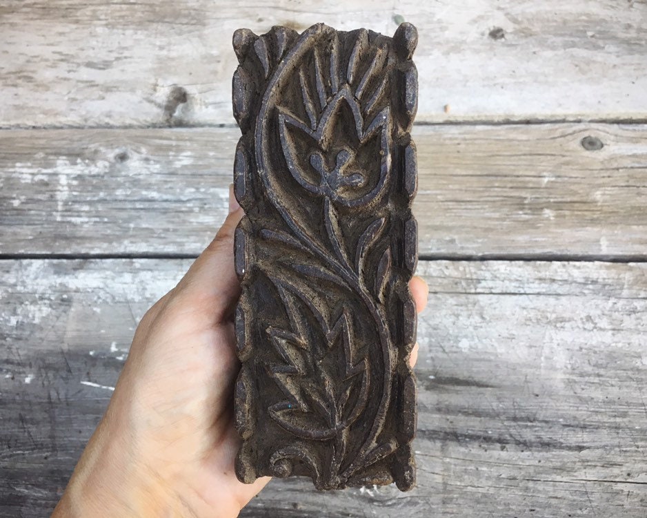 Antique Wood Block Printing Stamp Wall Hanging, Batik Stamp, Boho Decor