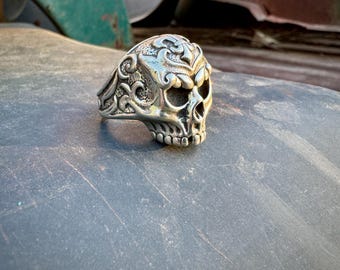Andrew Valdez Heavy Sterling Silver Skeleton Ring Approx Size 6.75, Fleur de Lis Design