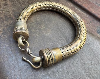 Vintage Woven Silver-Gold Tone Snake Bracelet Thick Heavy 103g, Hook Closure