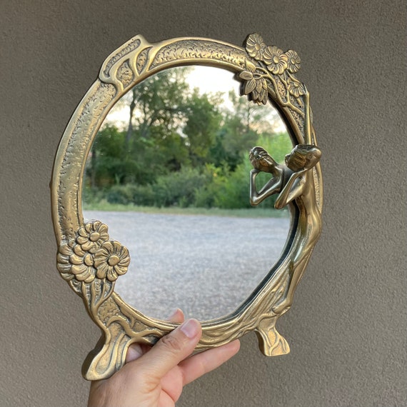 Vintage Brass Tabletop Mirror Art Nouveau Style With Lady in Gown Floral  Frame, Bohemian Cottage Style, Bedroom Boudoir Vanity Decor Deco -   Canada