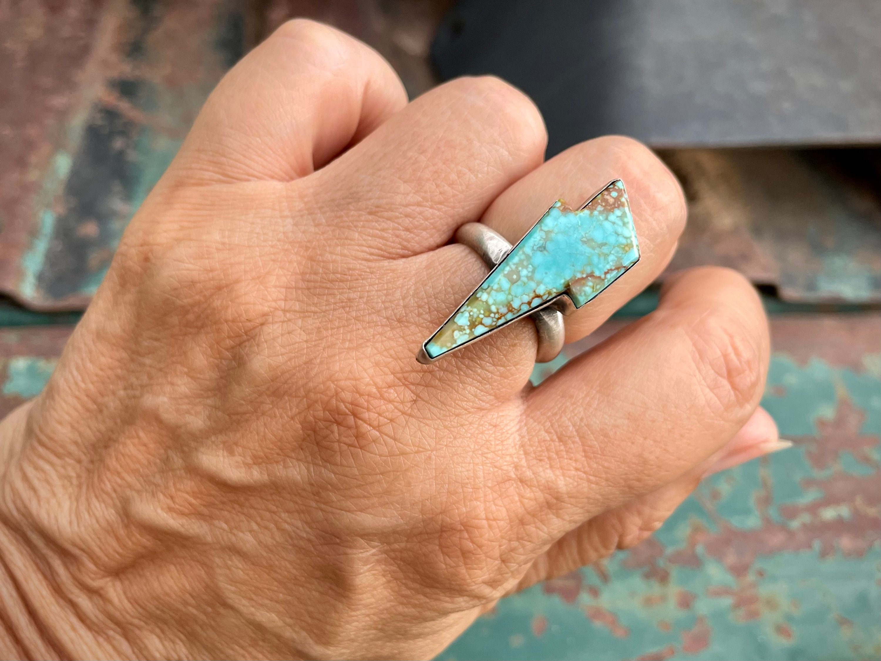 Rough Lightning Bolt Shaped Turquoise Ring for Women or Men