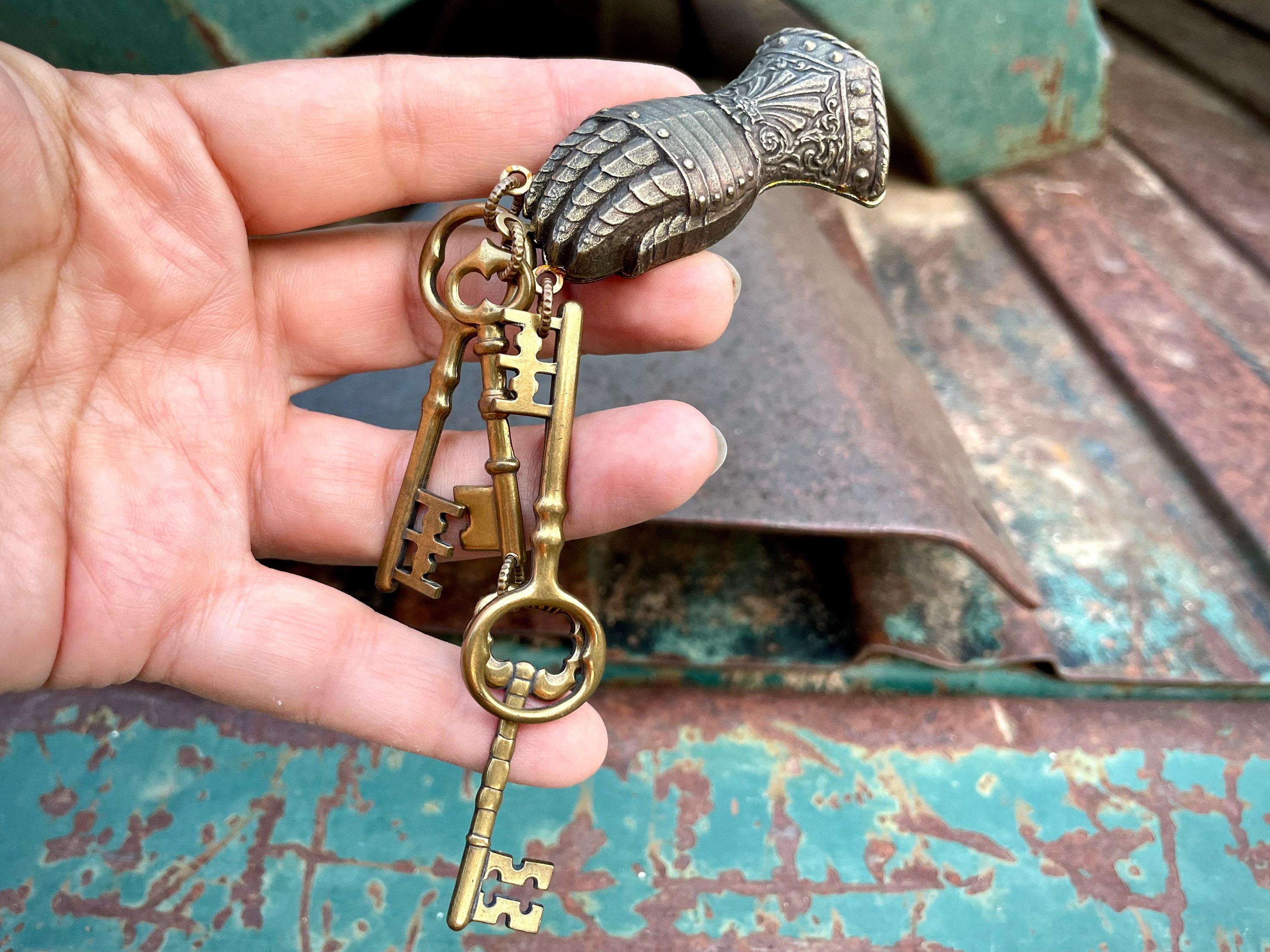 Vintage Brass Skeleton Keys on Key Ring