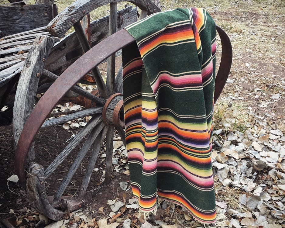 Large 5 x 7 Vintage Mexican Serape Blanket Washed Colors Mexican Weaving Table Cover