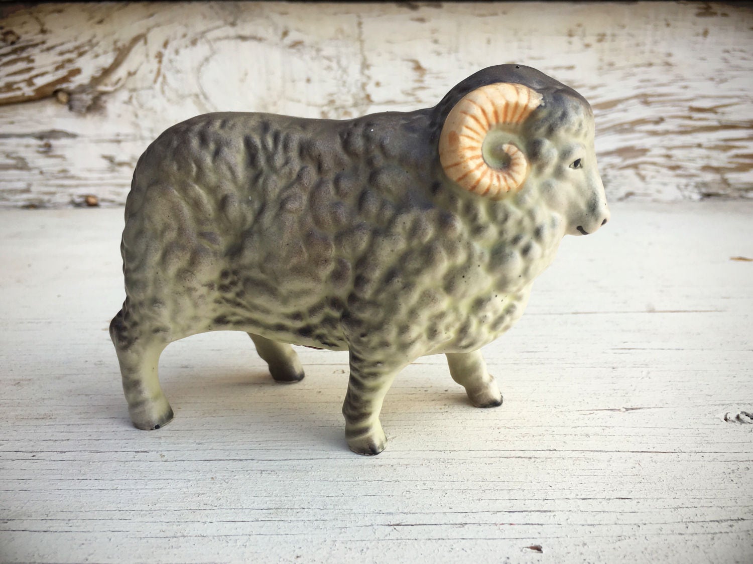 Vintage bisque porcelain big horn sheep figurine by Ucagco