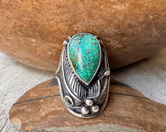 Vintage Spiderweb Turquoise Sterling Silver Ring Approx Size 13.25, Navajo Betty Thomas Sanel