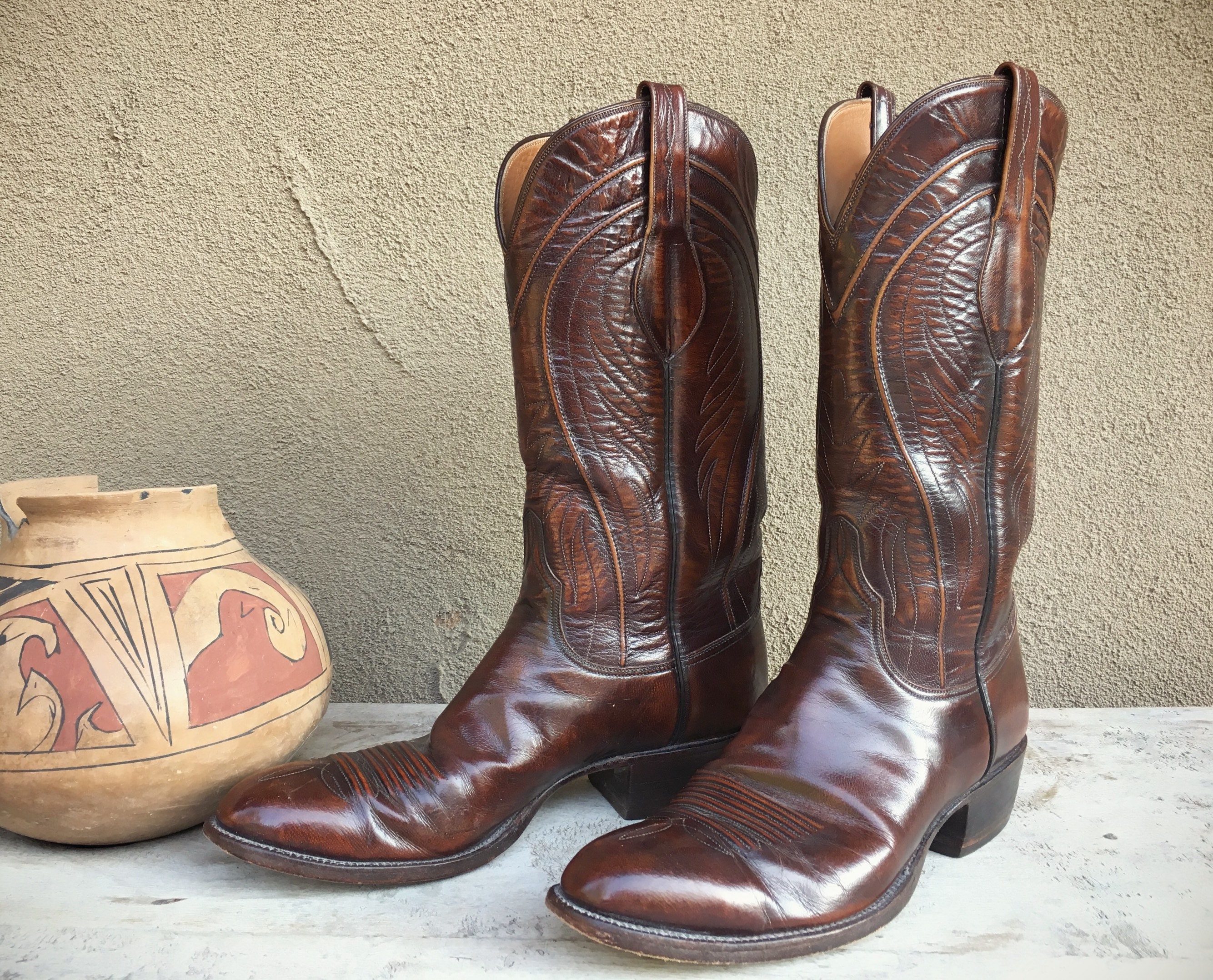 Vintage Lucchese Cowboy Boots for Women Size 10 A (Narrow) Oxford Brown ...
