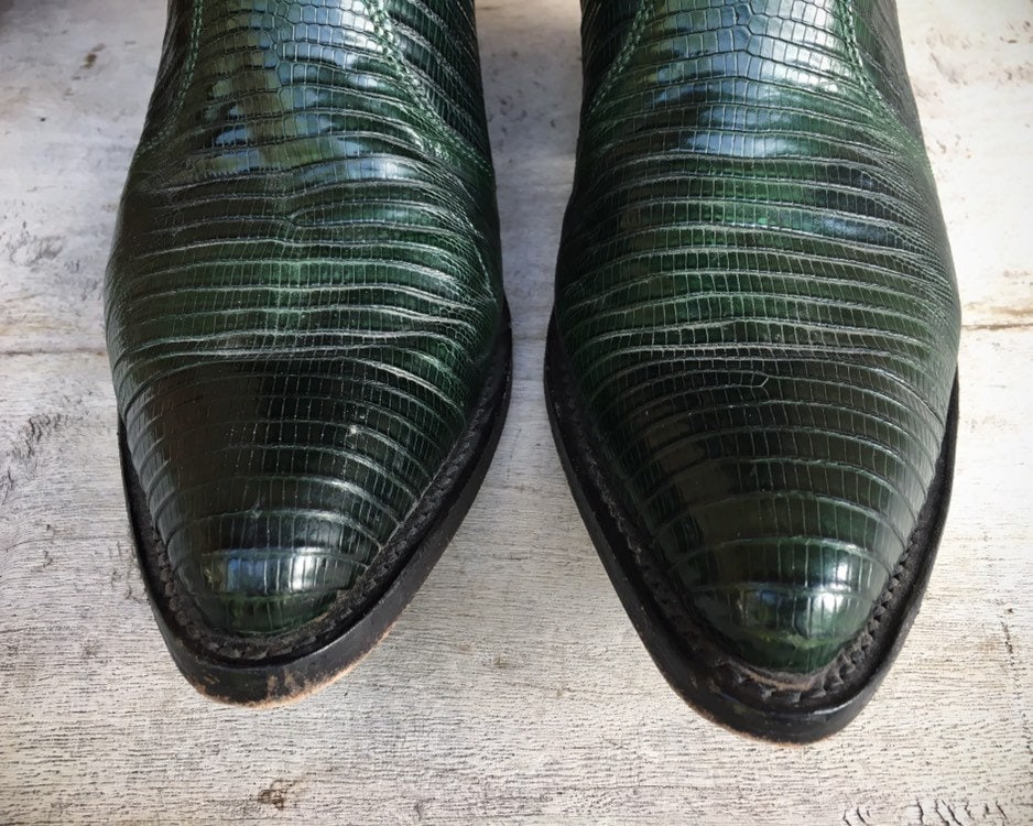 Vintage Nocona Teju Lizard Green Cowboy Boots Women's Size 5 B, Cowgirl ...