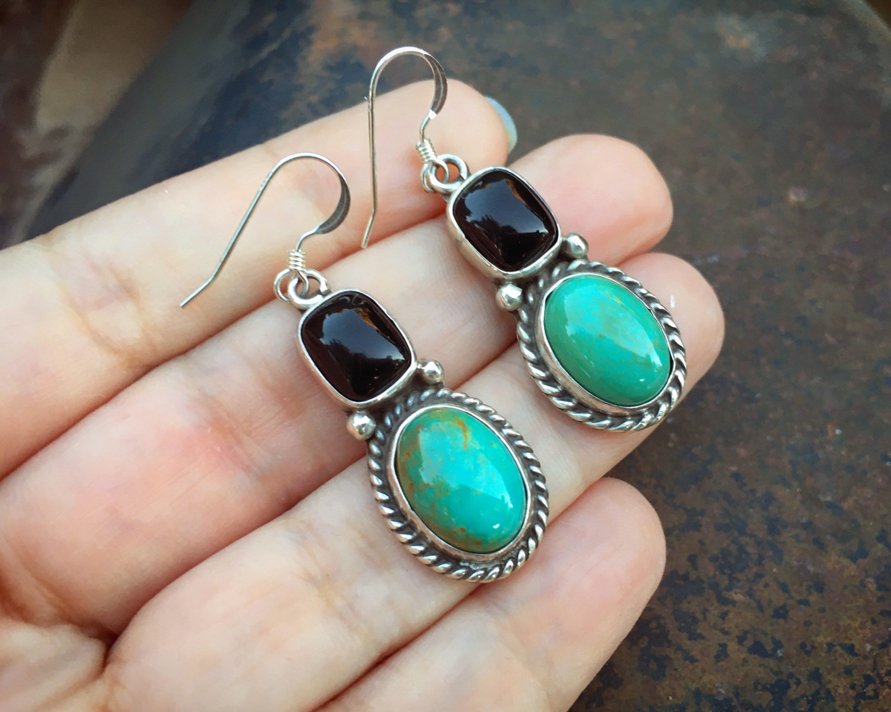 Small Turquoise Black Onyx Earrings, Native American Jewelry for Women ...