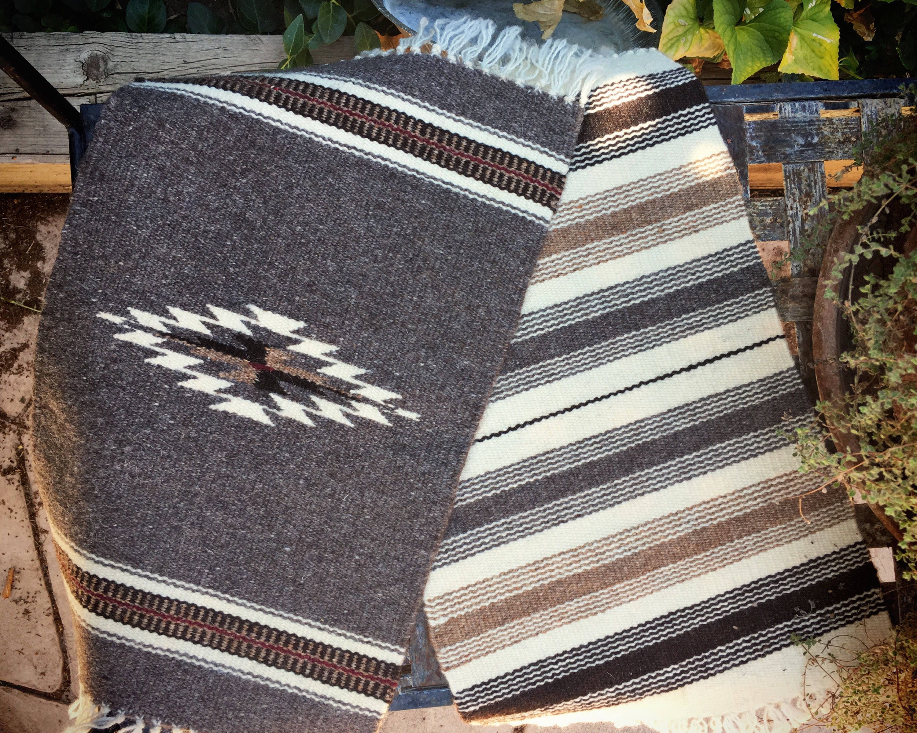 Vintage 11 x 18 handwoven wool place mat Southwestern decor Chimayo