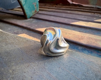 Vintage Sterling Silver Sculptural Ring Size 7.25, Mexican Modernist Style