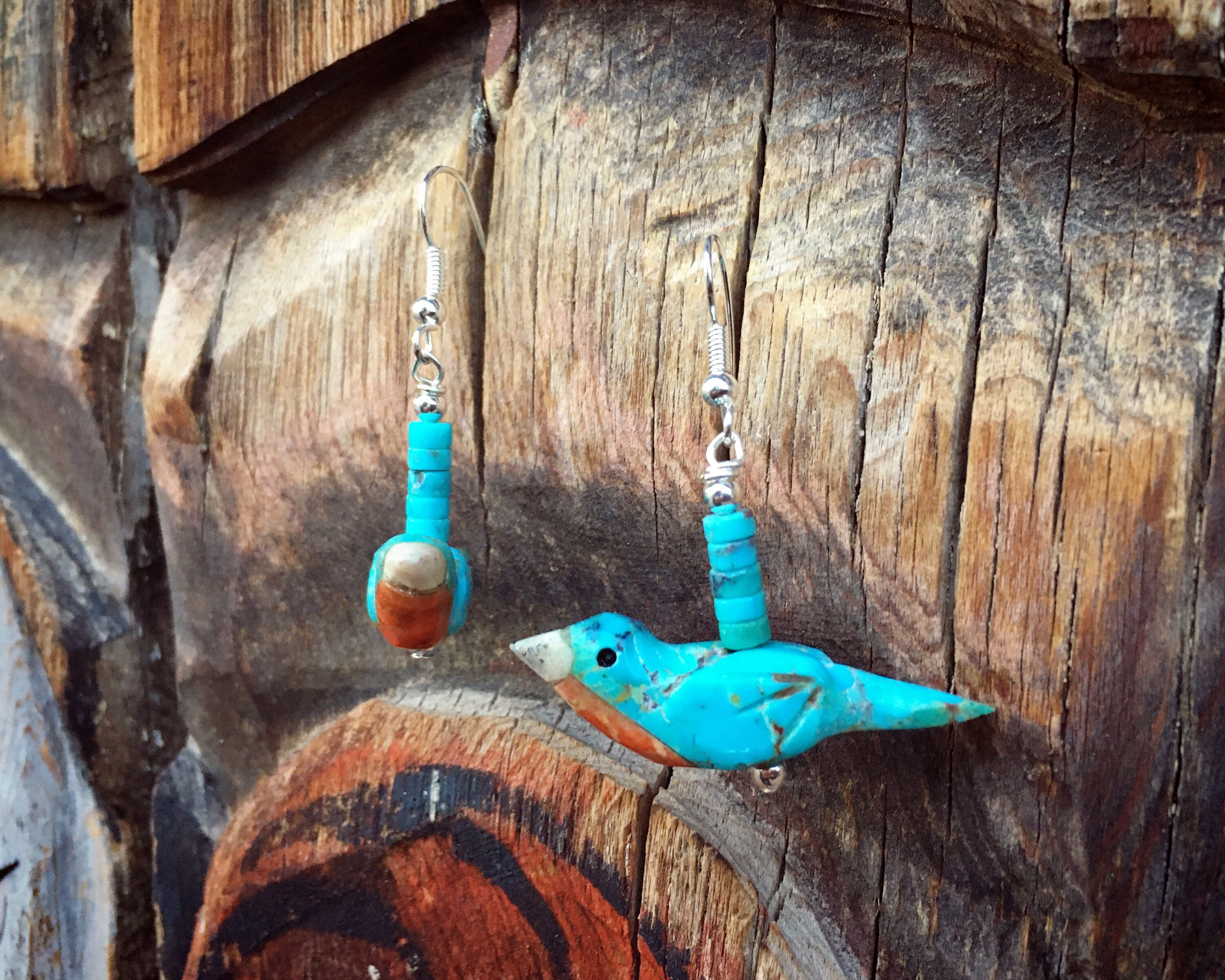 Hand Carved Turquoise Robin Fetish Earrings by Matt Mitchell!