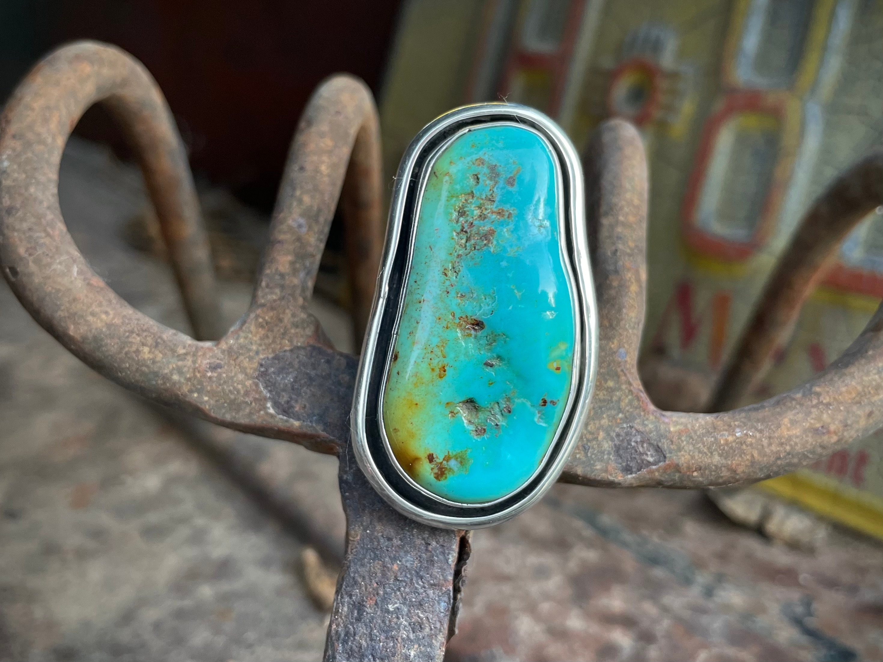 Single Turquoise Stone Ring Size 8 by Navajo Mary Jane Garcia, Native ...