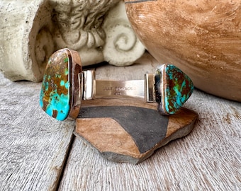 Lilly Barrack Open Cuff Bracelet Size 6.625 Sterling Silver Turquoise w/ Smoky Gemstones