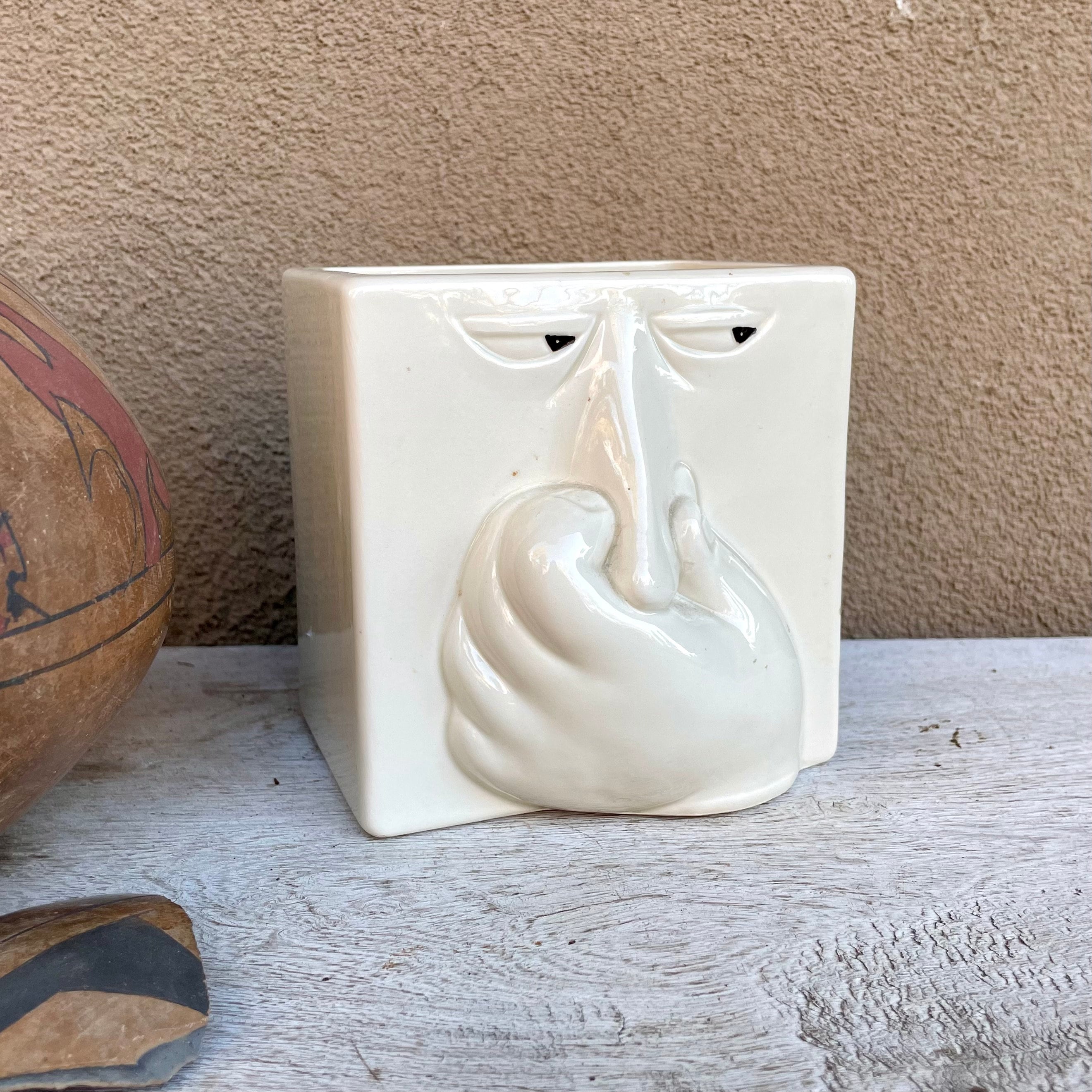 1980s Fitz and Floyd Ceramic Box of Man Holding Nose, Baking Soda