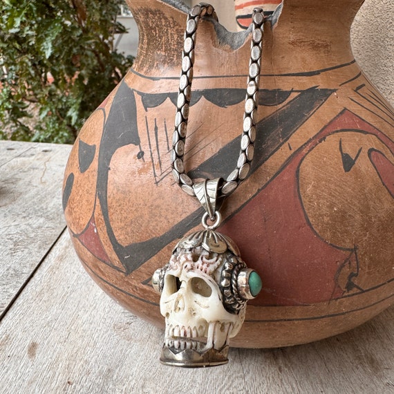 Three-Dimensional Carved Bone Skeleton Skull Pend… - image 5