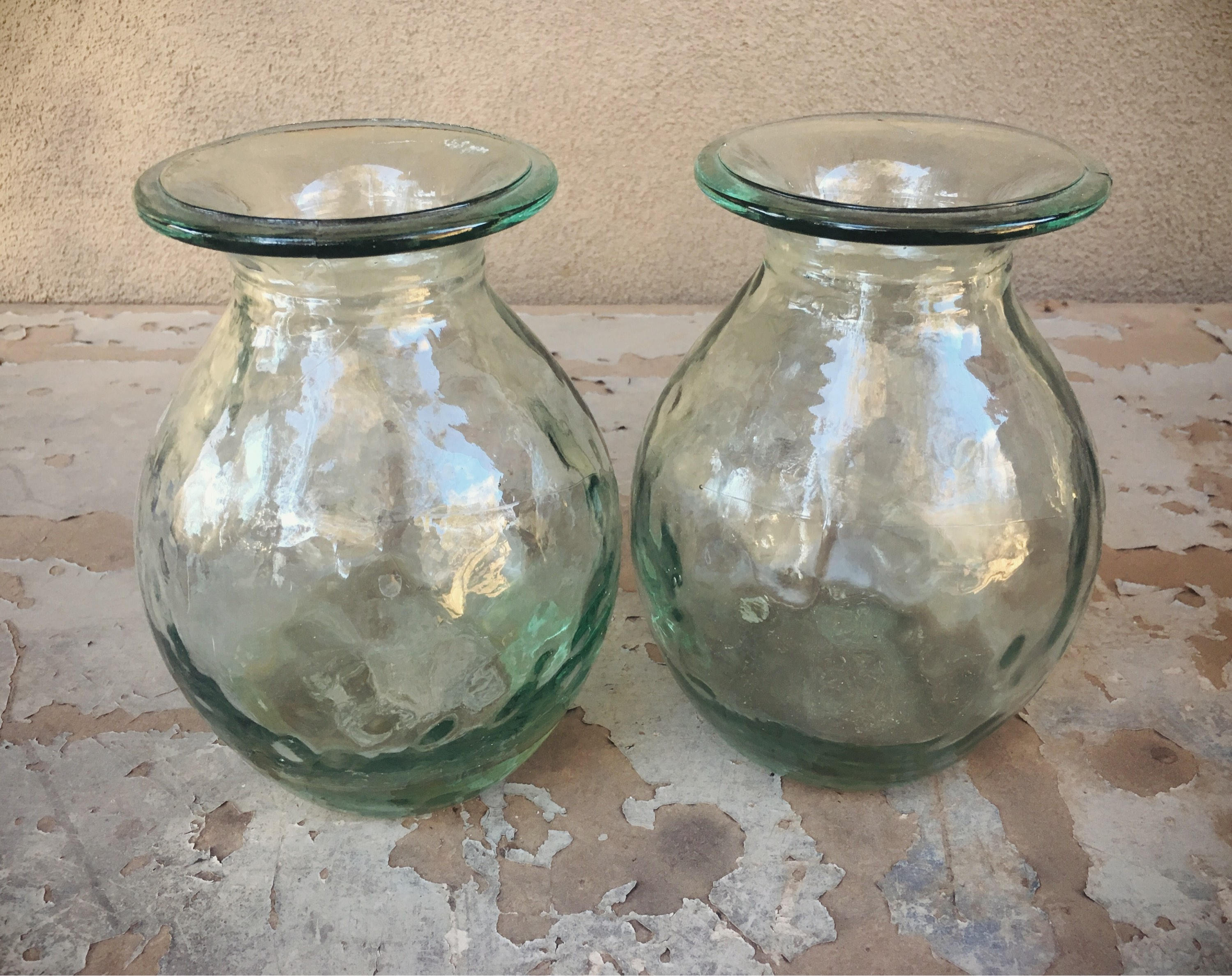 Two Glass Vases Set Bohemian Decor, Glass Vase Vintage, Mexican Decor