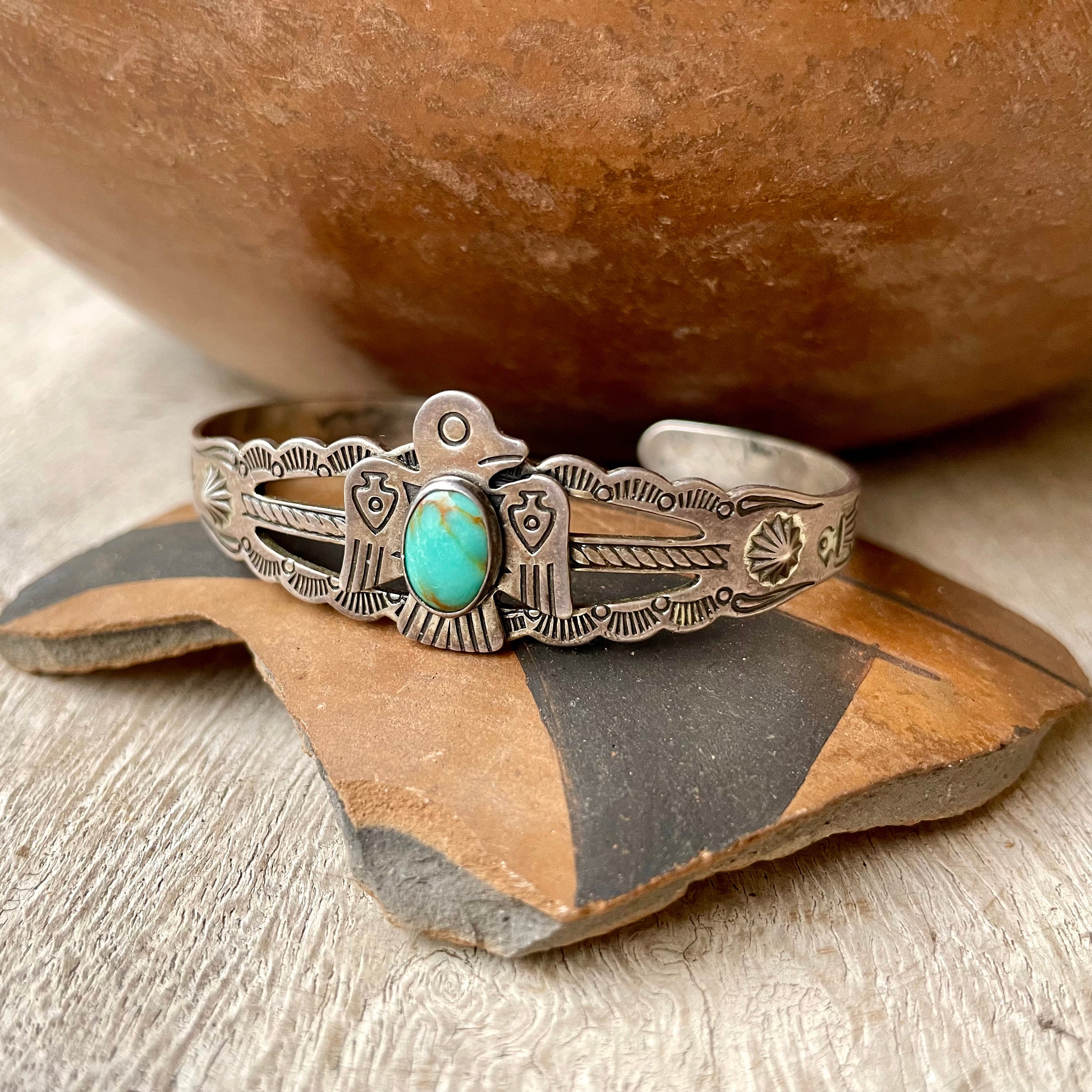Dainty Fred Harvey Era Thunderbird Cuff Bracelet by Pacific