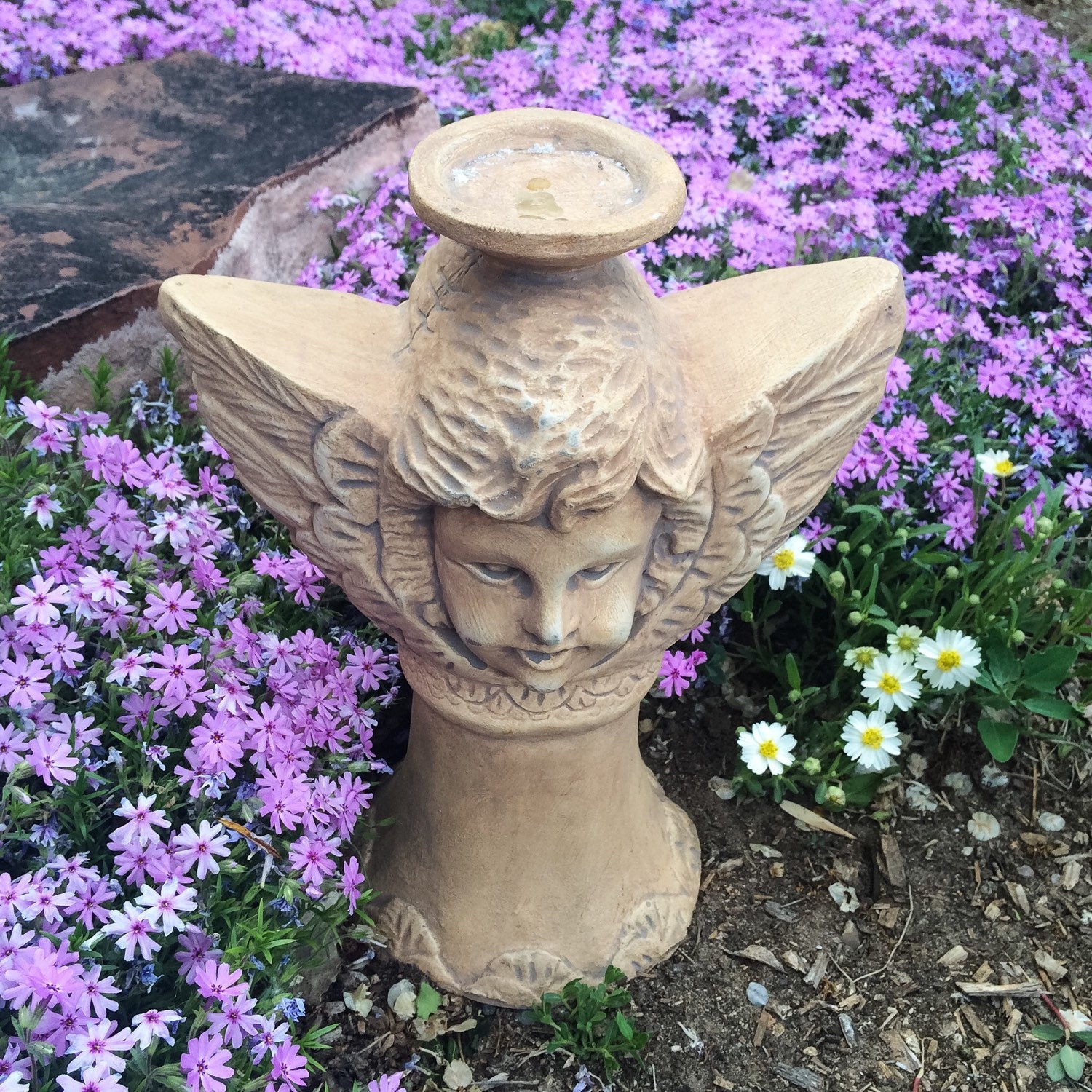 Vintage ceramic angel candle holder centerpiece statue, rustic home