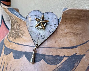 Thomas Mann Heart Bronze Heart Brooch Pin, Stars & Stripes, Steampunk