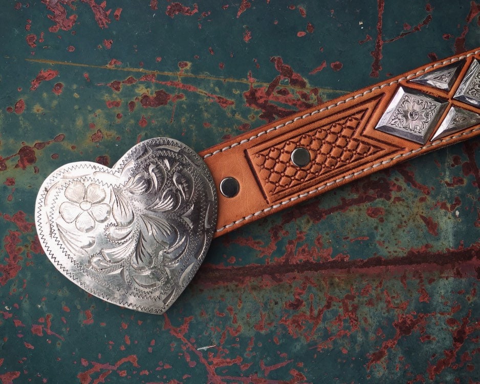 Silver Plated Heart Shaped Western Belt Buckle OR Double J Saddlery Belt  Size 38 Waist