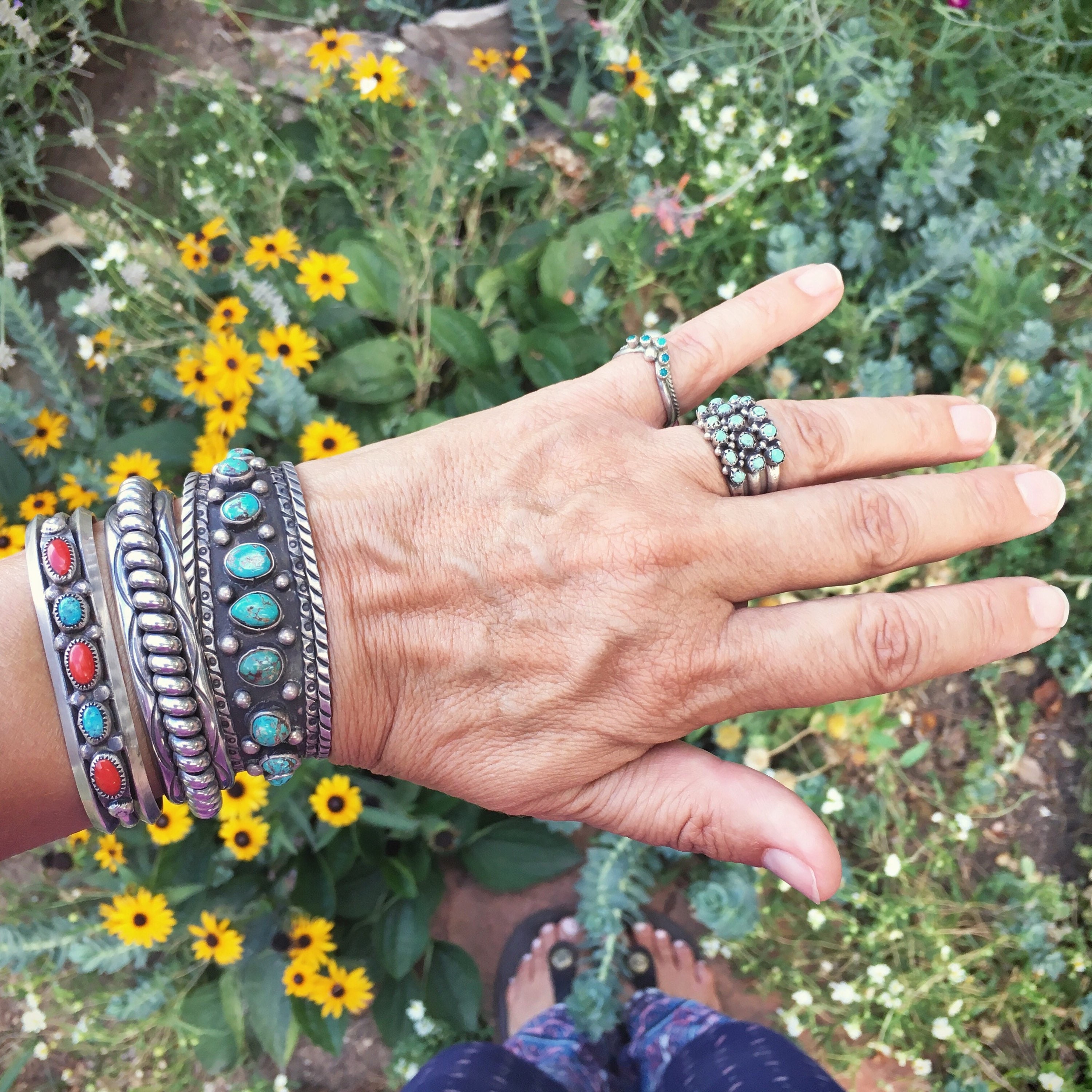 Vintage Navajo Nora Tahe half round silver cuff bracelet