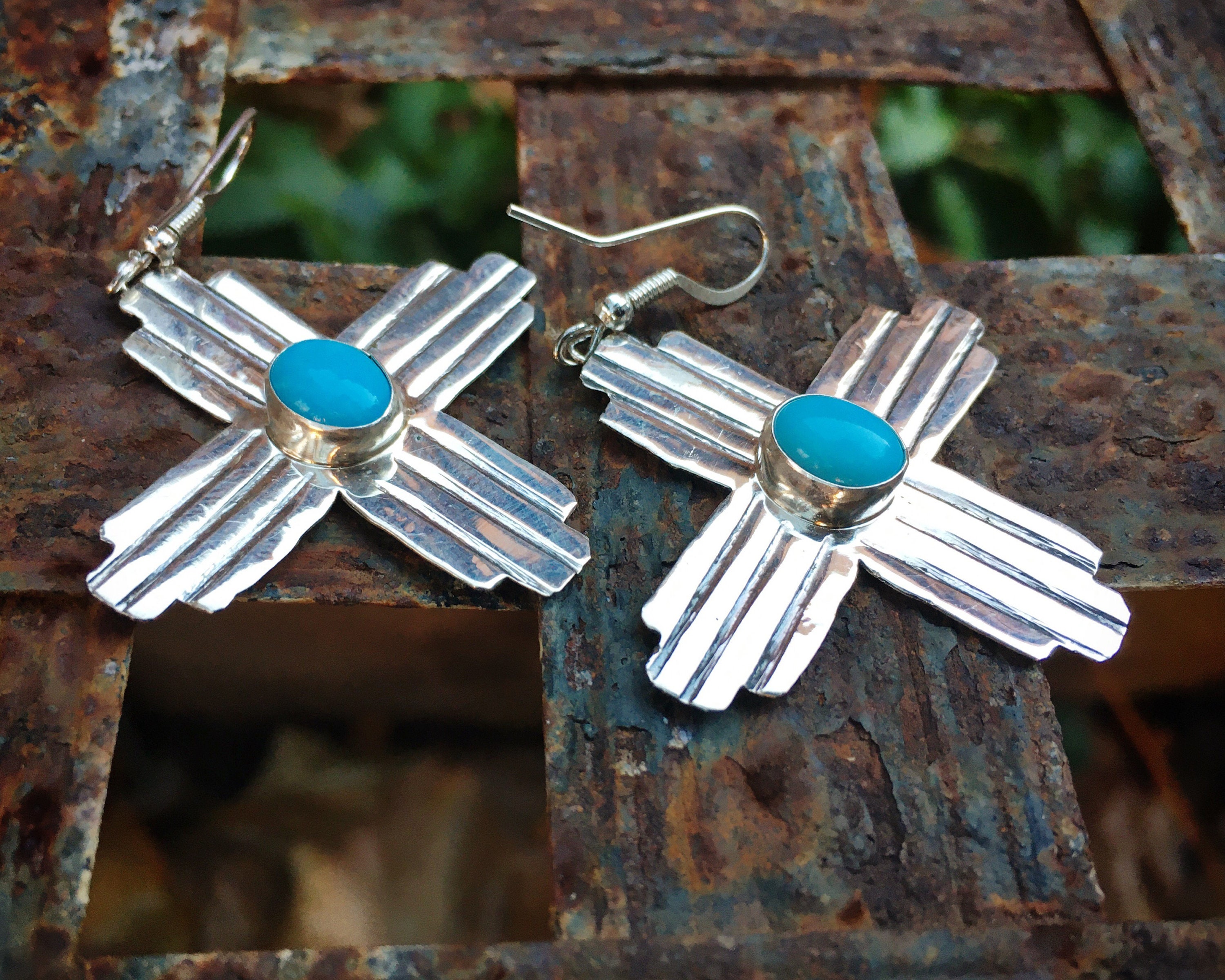 Navajo Earrings for Women Sterling Silver Coral Zia Cross, Native