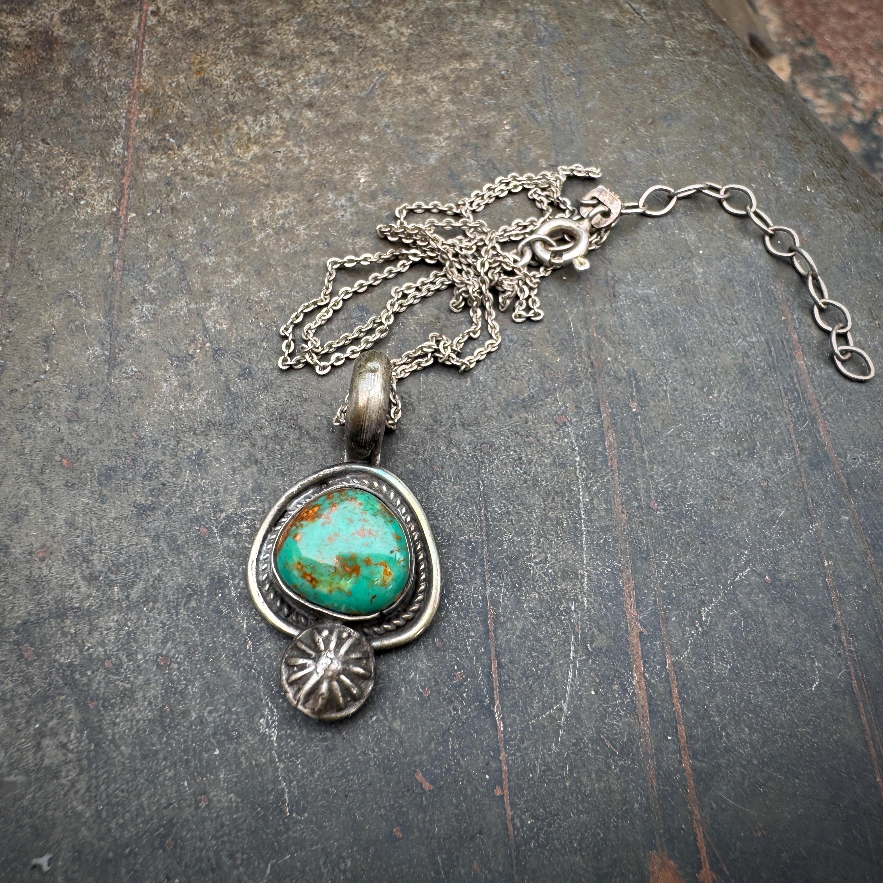 Small Turquoise Pendant on Fine Silver Chain, Navajo Native