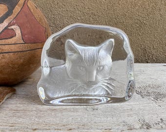 Vintage Cristal d'Arques France Lead Crystal Cat Paperweight 4.5" Wide