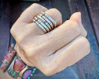 Five Narrow Sterling Silver Stacking Rings Sizes 7.75 to 9, All Included