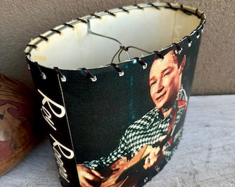 Vintage Small Roy Rogers & Dale Evans Clip-On Lampshade with Whip Stitching (Discolored Interior), Western Cowboy Ranch Home Decor