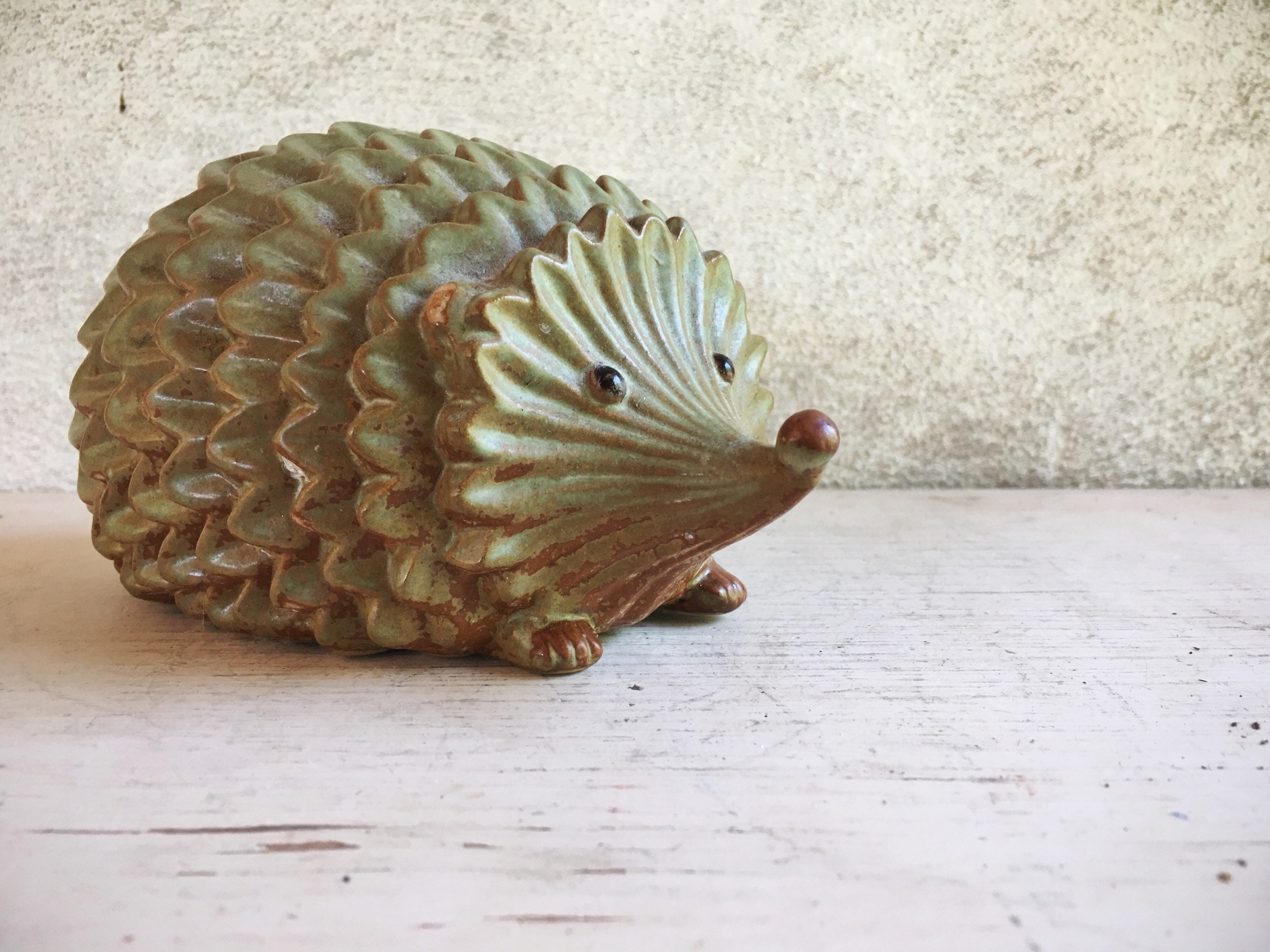 Stoneware Pottery Hedgehog Figurine with Celadon Glaze, Hedgehog Gifts