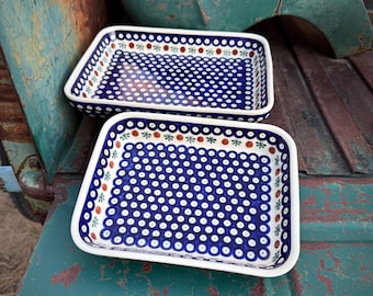 Set of Two Polish Pottery Serving Dishes, Nesting Cookware Boleslawiec