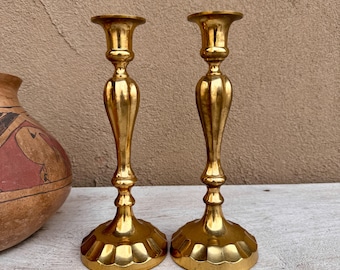 Pair of Brass Candlestick Holders Approx 8.75" Tall, Circa 1970s Made in India