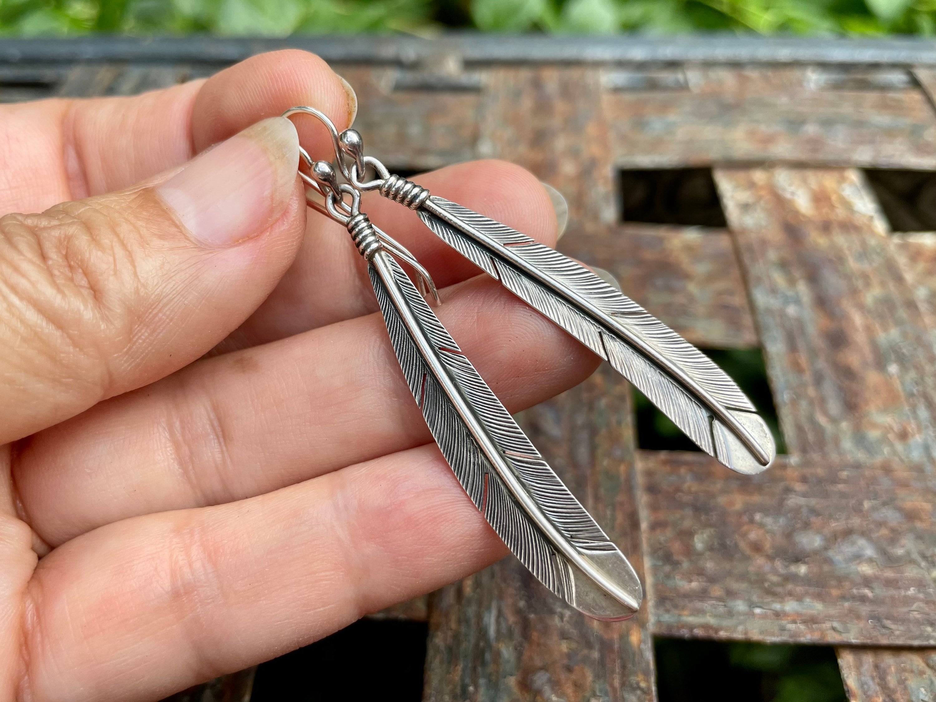 Long Turquoise and Sterling Silver Feather Earrings – Silver Eagle Gallery