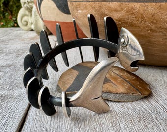 Sterling Silver Fishbone Bracelet Antonio Pineda Style, 7" Fits Like 6.5", Vintage Mexican Jewelry