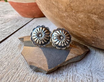 Sterling Silver Repousse Post Earrings Approx 3/4" Dia, Southwestern Jewelry Navajo