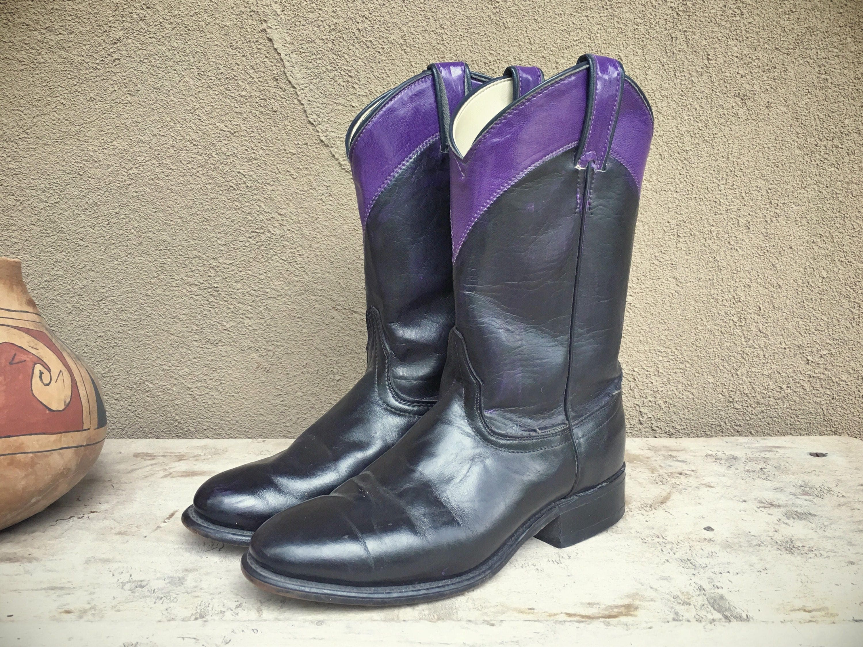 black and purple cowboy boots